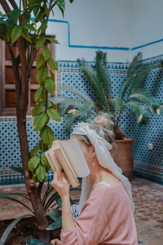 Hair headband on a person in a garden